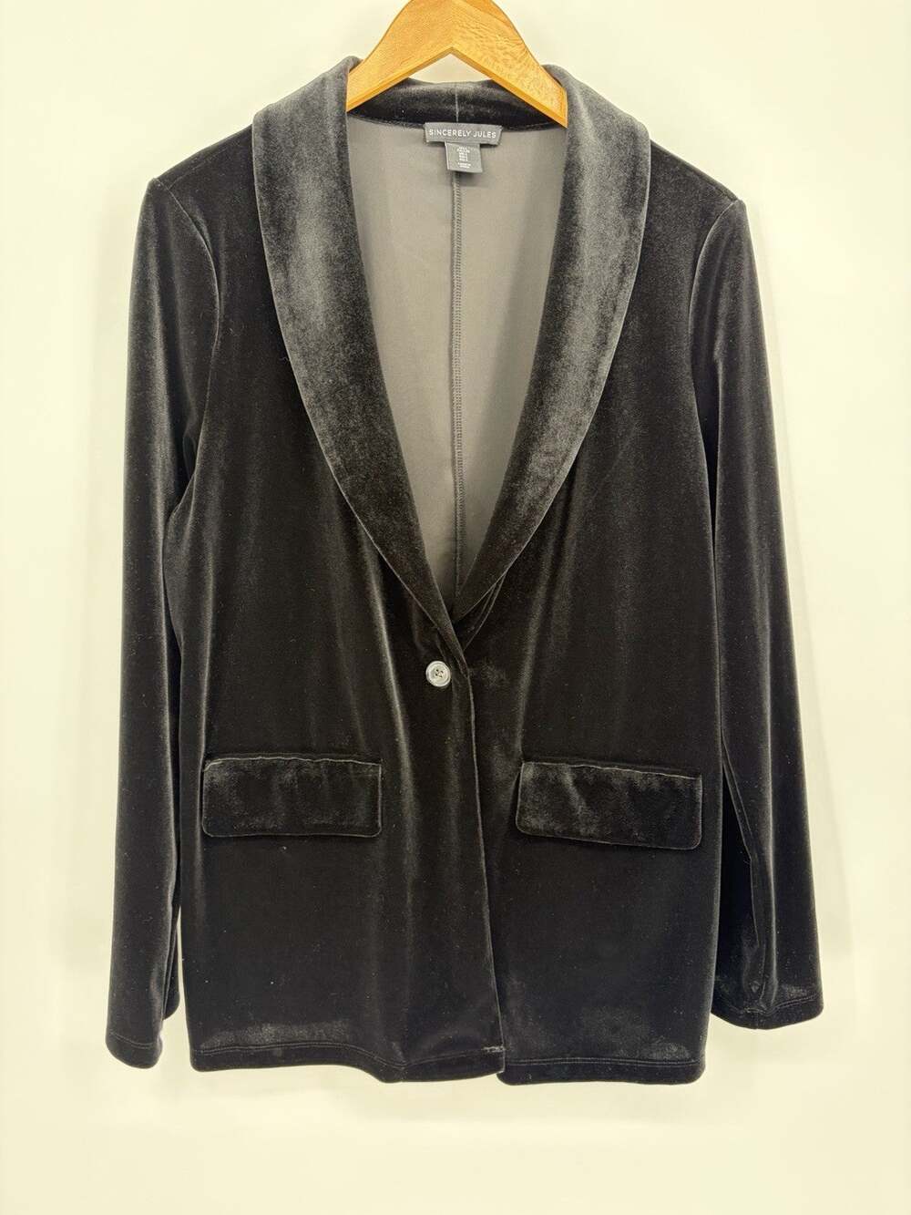 Sincerely Jules Womens Black Velvet Single Button Shawl Lapel Blazer Jacket L